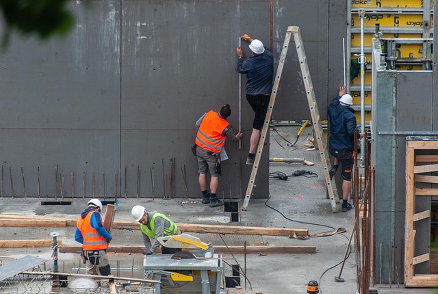 construction site with ladder and measuring