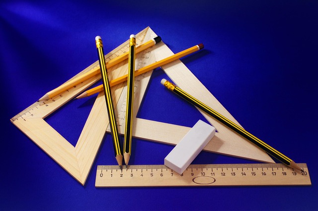 Ruler, set squares and pencils