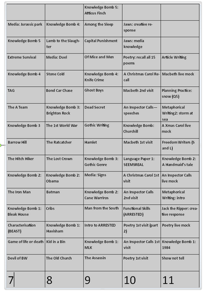 Overview of topics covered by year group