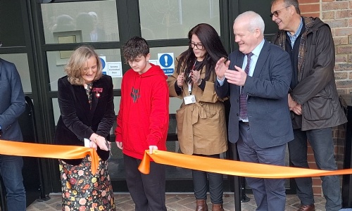 Deputy Lieutentant opens the building alongside a student, Cllr Kathryn Shaw, Headteacher Conor Renihan and Chair of Governors Martin Mason