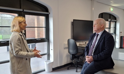 Headteacher Conor Renihan being interviewed by Kate Bradbrook